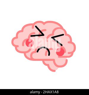 Cerveau humain au visage mignon dans la grimace malade, triste et douleur, icône médicale isolée sur blanc Illustration de Vecteur