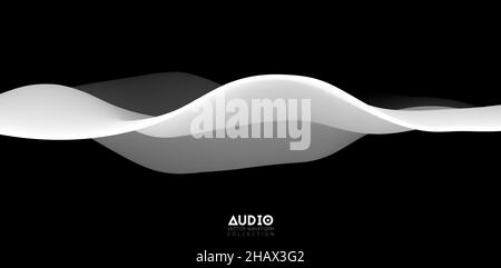 Visualisation des ondes sonores. Forme d'onde volumique 3D en noir et blanc. Modèle d'échantillon de voix. Illustration de Vecteur