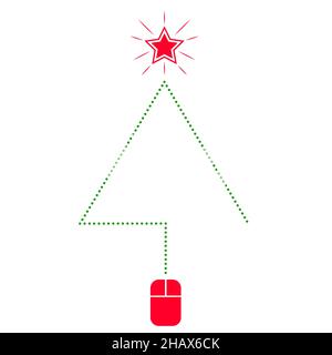 Carte logistique de Noël. Arbre de noël schématique avec souris PC sur fond blanc. Icônes plates Illustration de Vecteur