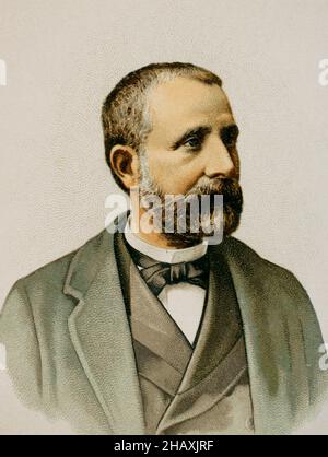 Gaspar Núñez de Arce (1832-1903).Poète et politicien espagnol.Il a pris une part active à la Révolution glorieuse de septembre 1868 pour détrôner Isabella IIMinistre de l'outre-mer en 1883 au gouvernement présidé par Sagasta.Portrait.Chromolithography.'Historia général de España' (Histoire générale de l'Espagne), par Miguel Morayta.Volume VIIIMadrid, 1894. Banque D'Images