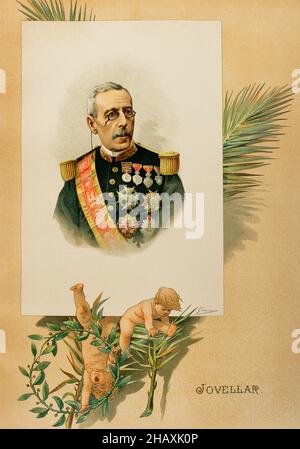 Joaquín Jovellar y Soler (1818-1892).Général et politicien espagnol.Président du gouvernement espagnol en 1875.Gouverneur et capitaine général de Cuba (1873-1874,1876-1878).Gouverneur général des Philippines de 1883 à 1885.Portrait.Chromolithography.'Historia général de España (Histoire générale de l'Espagne), par Miguel Morayta.Volume IXMadrid, 1896. Banque D'Images