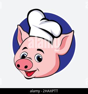 adorable personnage de porc rose souriant, illustration de dessin animé Illustration de Vecteur