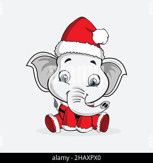 Le Père Noël, un adorable bébé éléphant souriant, est orné d'un bon texte pour la nouvelle année. Illustration de Vecteur