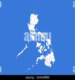 Carte des Philippines, divisions administratives, fond bleu, vierge Banque D'Images