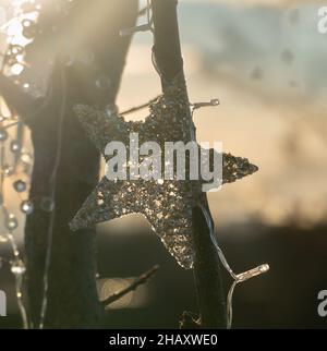 Newhame Rd, Montrose, Angus, Écosse, Royaume-Uni 15th de déc 2021 :En photo - Un arbre seul, adjacent à la scène, devient une zone que les membres du public ont choisi de pleurer la mort de la femme de 61 ans qui est morte, après qu'elle a été frappée par une voiture en marchant le long du trottoir.Les gens ont décoré l'arbre avec des étoiles, des fées, et des lumières de fées.L'arbre est entouré de fleurs, qui contiennent des messages personnels à la femme qui est décédée tragiquement le 11th décembre 2021.Credit:Barry Nixon/Alay Live News Banque D'Images