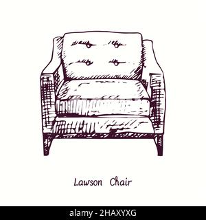 Chaise Lawson.Dessin d'une boisée noire et blanche à l'encre. Banque D'Images