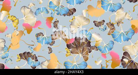 Le Ginkgo biloba laisse un motif sans couture dans un style minimaliste tendance. Feuilles de ginkgo bilboa. Design floral pour le luxe élégant art mural, design intérieur, pr Illustration de Vecteur