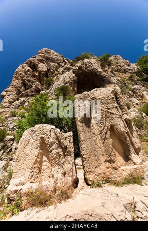 Arsameia(Nymphaios), stèle non identifié avec soulagement, ancienne ville du Royaume de Commagène, Kahta, province d'Adıyaman, Turquie, Asie Banque D'Images