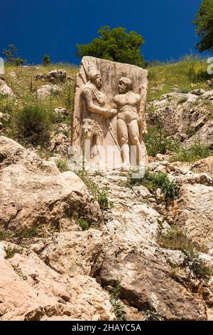 Arsameia (Nymphaios), relief stèle des Héracles et Mithridates, ancienne ville du Royaume de Commagène, Kahta, province d'Adıyaman, Turquie, Asie Banque D'Images