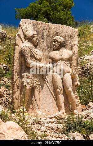 Arsameia (Nymphaios), relief stèle des Héracles et Mithridates, ancienne ville du Royaume de Commagène, Kahta, province d'Adıyaman, Turquie, Asie Banque D'Images