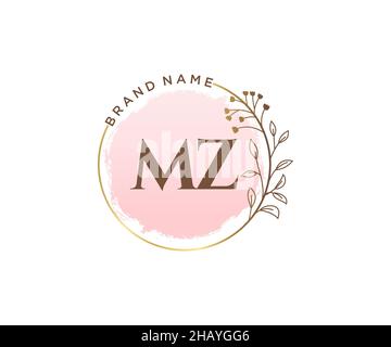 Logo MZ féminin.Utilisable pour les logos nature, salon, Spa, cosmétique et Beauté.Elément de modèle de logo Flat Vector. Illustration de Vecteur