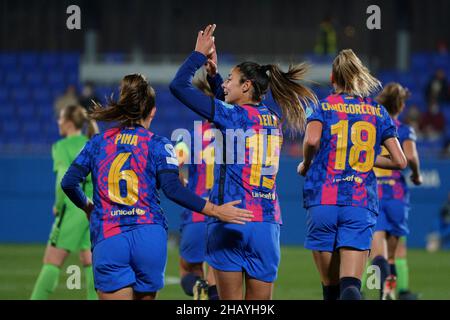 15th décembre 2021 ; Johan Cruyff Stadium, Barcelone, Espagne : champions de football féminin de ligue, FC Barcelone versus HB Koge : Leila Ouahabi fête après avoir atteint son but Banque D'Images