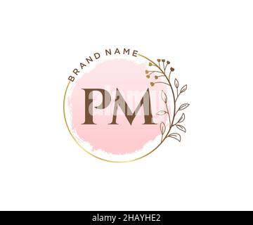 Logo PM féminin.Utilisable pour les logos nature, salon, Spa, cosmétique et Beauté.Elément de modèle de logo Flat Vector. Illustration de Vecteur