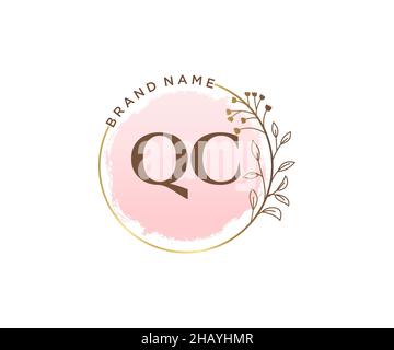 Logo QC féminin.Utilisable pour les logos nature, salon, Spa, cosmétique et Beauté.Elément de modèle de logo Flat Vector. Illustration de Vecteur