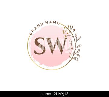 Logo SW féminin.Utilisable pour les logos nature, salon, Spa, cosmétique et Beauté.Elément de modèle de logo Flat Vector. Illustration de Vecteur