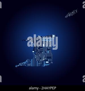 Carte des contours de Trinité-et-Tobago avec un circuit électronique technologique. Illustration de Vecteur