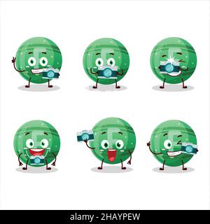 Émoticône de profession de photographe avec un personnage de dessin animé Green Gmmy Candy F.Illustration vectorielle Illustration de Vecteur