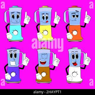 Mélangeur de nourriture faisant un point comme un personnage de dessin animé avec le visage.Équipement électrique de cuisine pour la transformation des aliments. Illustration de Vecteur