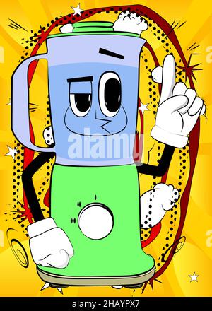 Mélangeur de nourriture faisant un point comme un personnage de dessin animé avec le visage.Équipement électrique de cuisine pour la transformation des aliments. Illustration de Vecteur