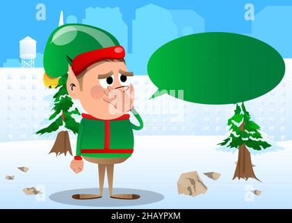 Elf de Noël tenant son nez à cause d'une mauvaise odeur.Illustration de personnage de dessin animé vectoriel du petit ouvrier du Père Noël, l'aide. Illustration de Vecteur