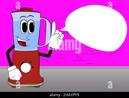 Mélangeur de nourriture faisant un point comme un personnage de dessin animé avec le visage.Équipement électrique de cuisine pour la transformation des aliments. Illustration de Vecteur