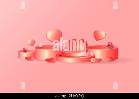 podium rose réaliste pour la promotion saint valentin. design vectoriel. espace de copie. Illustration de Vecteur