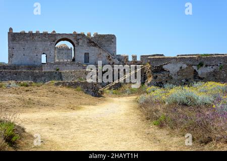 Intérieur de la forteresse vénitienne de Methoni à Péloponnèse, Messenia, Grèce Banque D'Images