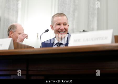 WASHINGTON - décembre 15 : Scott Kirby, PDG de United Airlines, témoigne lors d'une audience de surveillance du Sénat sur le commerce, la science et le transport à Capitol Hill à Washington, DC, États-Unis, le mercredi 15 décembre 2021.Photo de Tom Brenner/Pool/ABACAPRESS.COM Banque D'Images