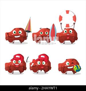 Happy face Red car délicieux bonbon personnage de dessin animé jouant sur une plage.Illustration vectorielle Illustration de Vecteur