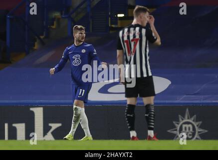 Photo du dossier en date du 15-02-2021 de Timo Werner de Chelsea, dont le premier but en 15 aux matchs de la Premier League, a aidé Chelsea à battre Newcastle 2-0, tandis que West Ham a remporté 3-0 fois chez Sheffield United.Date d'émission : jeudi 16 décembre 2021. Banque D'Images