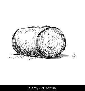 Schéma de l'exploitation de balles de foin.Haystack dessiné à la main.Illustration vectorielle isolée. Illustration de Vecteur
