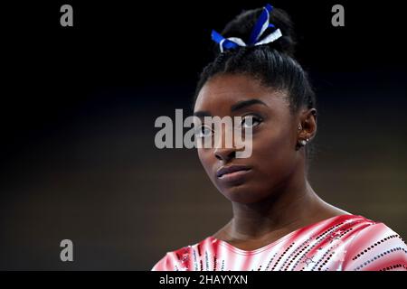 Photo du dossier datée du 03-08-2021 de Simone Biles, des États-Unis, qui se disputerait la finale féminine de faisceau aux Jeux Olympiques de Tokyo, elle a été annoncée.Date d'émission : jeudi 16 décembre 2021. Banque D'Images