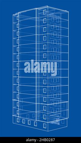 Modèle à structure filaire d'un bâtiment à plusieurs étages Banque D'Images