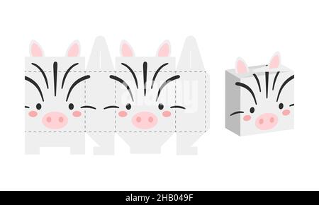 Un emballage simple favorise le design de la boîte zébrée pour les sucreries, les bonbons, les cadeaux, la boulangerie.Modèle de paquet DIY pour toutes les fins, anniversaires, douches de bébé, hilowe Illustration de Vecteur