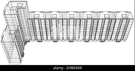 Modèle à structure filaire d'un bâtiment à plusieurs étages Banque D'Images
