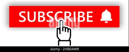 Bouton de souscription et curseur manuel.Bouton rouge d'abonnement avec sonnerie de notification pour le modèle de maquette de canal vidéo Illustration de Vecteur