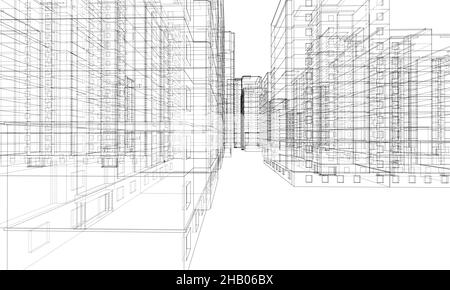 Modèle à structure filaire d'un bâtiment à plusieurs étages Banque D'Images