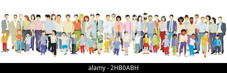 Parents et enfants, familles groupes isolés sur blanc, illustration Illustration de Vecteur