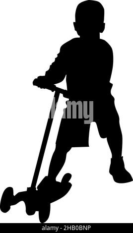 petit garçon équitation scooter silhouette vecteur illustration isolée Illustration de Vecteur