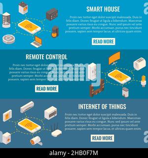 Ensemble vectoriel de bannières horizontales isométriques de concept Smart House Illustration de Vecteur