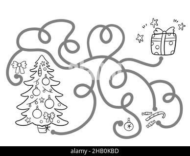 Labyrinthe de Noël pour livre de coloriage.Labyrinthe simple du nouvel an pour les enfants. Banque D'Images