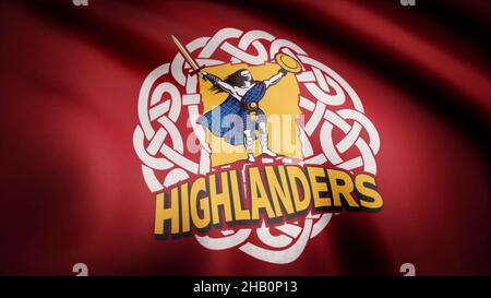 En signe de vent avec le symbole de l'équipe de rugby les Highlanders.Concept sportif.Usage éditorial uniquement. Banque D'Images