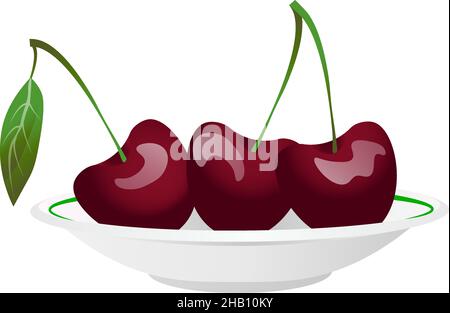 Plaque pleine de cerises isolées de dessin de style plat sur un fond transparent Illustration de Vecteur