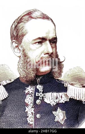 Georg Friedrich Alfred comte de Fabrice, 23 mai 1818 - 25 mars 1891, était un général saxon de la cavalerie, campagne germano-française de 1870 / Georg Friedrich Alfred Graf von Fabrice, 23. Mai 1818 - 25. März 1891, war ein sächsischer General der Kavallerie im deutsch-französischen Feldzug von 1870, historique, numérique reproduction améliorée d'un original du 19ème siècle / digitale Reproduktion einer Originalvorlage aus dem 19. Jahrhundert, Originaldatum nicht bekannt, Kolorierung, koloriert, handkoloriert, Coloration à la main, couleur à la main, couleur Banque D'Images