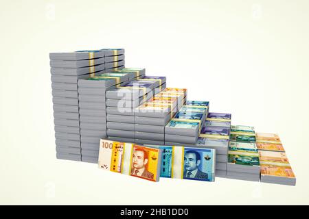 Graphique des piles d'argent.200 dirhams marocains.3D illustration. Banque D'Images