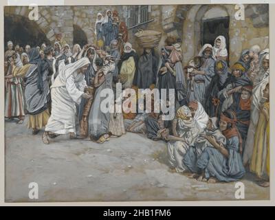 Souffrir les petits enfants à venir à moi, Laisser venir à moi les petits enfants enfants enfants, la vie de notre Seigneur Jésus Christ, la vie de notre-Seigneur Jésus-Christ, James Tissot, Français, 1836-1902, aquarelle opaque sur graphite sur papier vélin gris, France, 1886-1896, image:7 x 9 7/16 po, 17,8 x 24 cm, panier, Bible, biblique, bénédiction,Catholicisme, enfants, christ, Christianisme, ville,Foule, rassemblement, doux, israël, Jésus,Messie, Nouveau Testament, peuple, religion, religieux,Tissot, village Banque D'Images