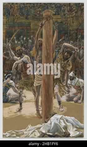 Le fléau sur le dos, la flagellation de dos, la vie de notre Seigneur Jésus-Christ, la vie de notre-Seigneur Jésus-Christ, James Tissot, Français, 1836-1902, aquarelle opaque sur graphite sur papier vélin gris, France, 1886-1894, image: 14 5/8 x 8 13/16 po, 37,1 x 22,4 cm, crucification, Christ, Bible, Christ,Flagellation, français, art français, peinture française, aquarelle française,Jérusalem, Jésus, Jésus Christ, Matthieu 27:26, Nouveau Testament,La passion du Christ, le fléau sur le dos, Tissot, torture, aquarelle, papier vélin Banque D'Images