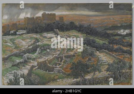 Reconstruction du Golgotha et du Saint-Sépulcre, vue depuis les murs de la porte judiciaire, Calvaire., reconstitution du Golgotha et du Saint-Sépulcre.Vu des murs de la porte jugée.[Calvaire.], la vie de notre Seigneur Jésus-Christ, la vie de notre-Seigneur Jésus-Christ, James Tissot, Français, 1836-1902, aquarelle opaque sur graphite sur papier vélin gris, France, 1886-1894, image: 9 x 14 3/16 po, 22,9 x 36 cm, Bible, biblique, catholicisme, christianisme, christianisme, christianismeFrançais, paysage, Nouveau Testament, religion, religieux Banque D'Images