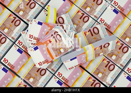 10 euro money pack 3d illustration .10 piles de billets de banque en euros.Concept de finance, de trésorerie, de crise économique, de réussite commerciale, de récession,banque, impôts Banque D'Images