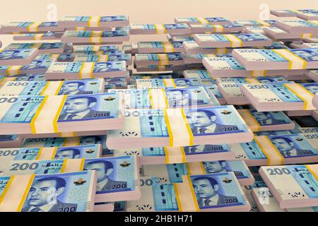 Piles d'argent.200 dirhams marocains.3D illustration. Banque D'Images